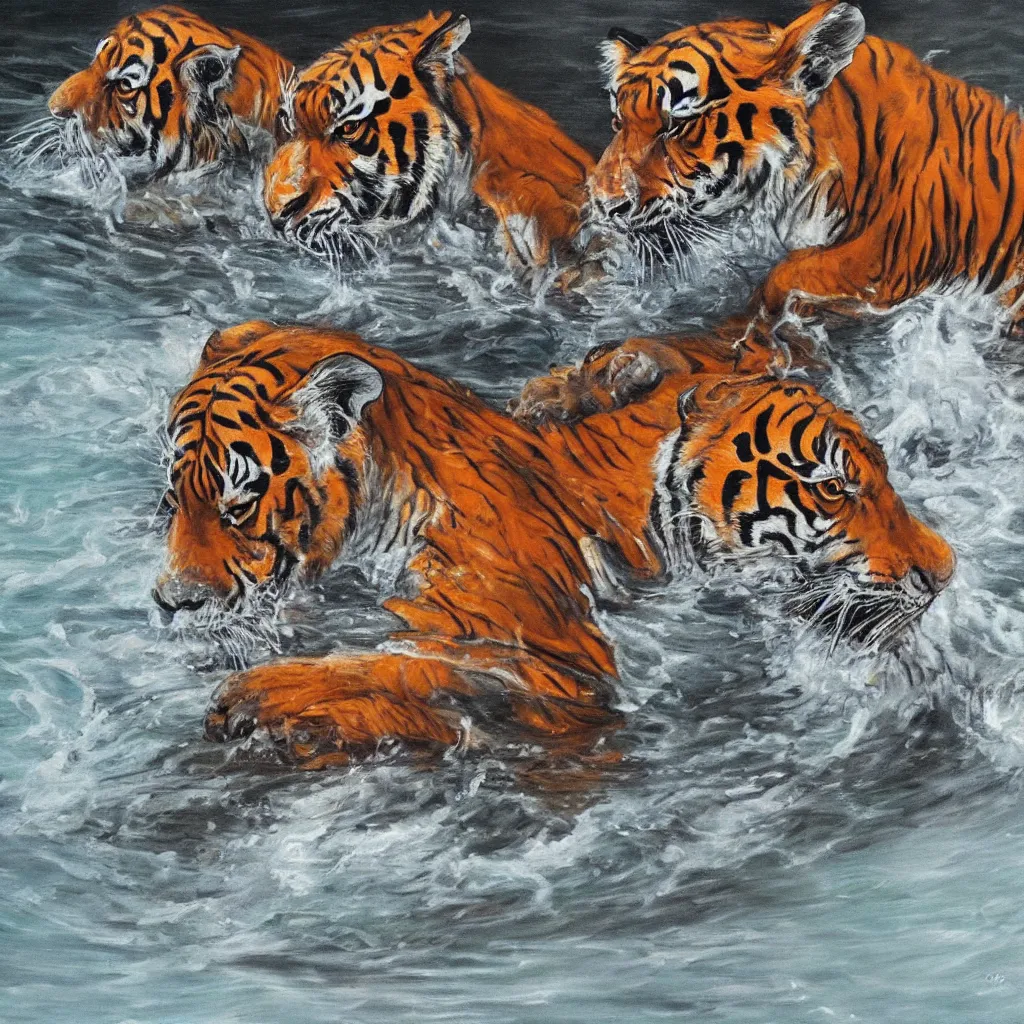 Image similar to ⛲ 🔐 🐅, highly detailed oil painting,