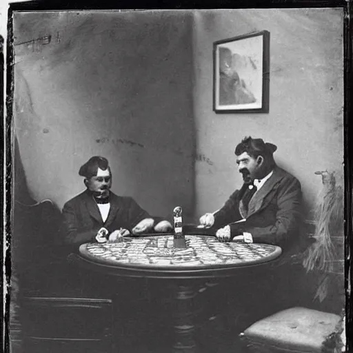 Image similar to “dogs playing poker and smoking, 1900’s photo”