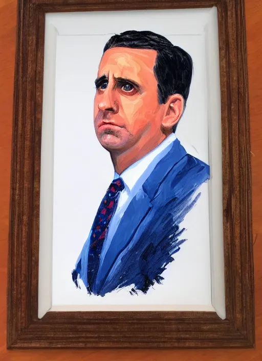 Prompt: portrait painting of michael scott in the style of procter dod