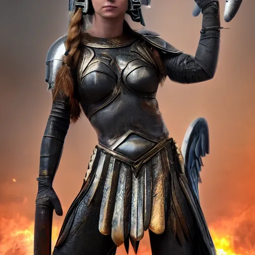 Prompt: full shot photo of emm stone as a valkyrie warrior, highly detailed, 4k