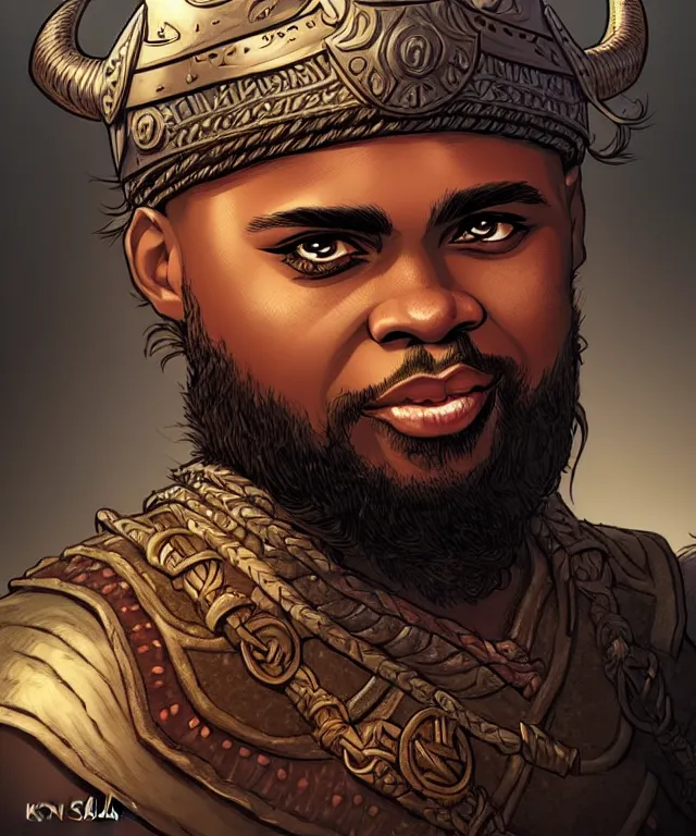 Image similar to fantasy comic style portrait of young charles barkley as a viking, digital illustration by ken taylor and sana takeda, hd, 4 k, intricate, highly detailed!!, character design, cover art, award winning