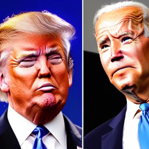 Prompt: Donald Trump and Joe Biden as conjoined twins with neck ties