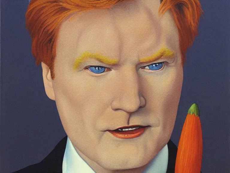 Image similar to Close-up portrait of Conan O'Brien , painting by René Magritte, high detail, high resolution