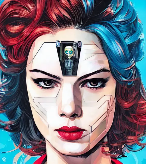 Image similar to portrait of a female android, by MARVEL comics and Sandra Chevrier