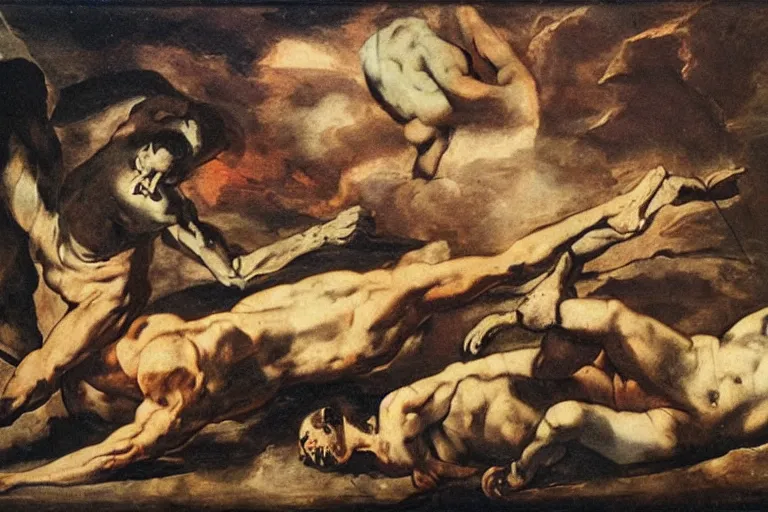 Prompt: The Titanomancy in the style of Théodore Géricault