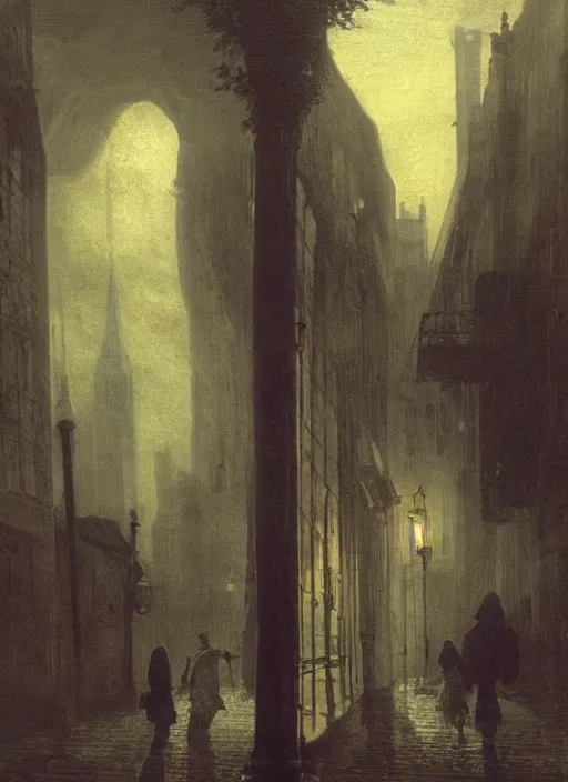 Image similar to 1 9 th century london, dark, shady alleys, pub, pub sign, thick fog, coherent composition, art by caspar david friedrich, thomas lawrence, john martin