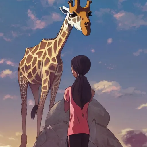 Image similar to a strong giraffe at the gym, illustration concept art anime key visual trending pixiv fanbox by wlop and greg rutkowski and makoto shinkai and studio ghibli and kyoto animation symmetrical facial features