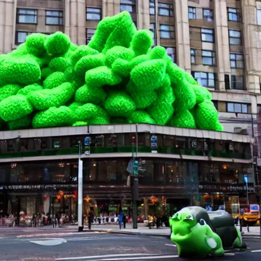Image similar to green popcorn giant monster destroying city