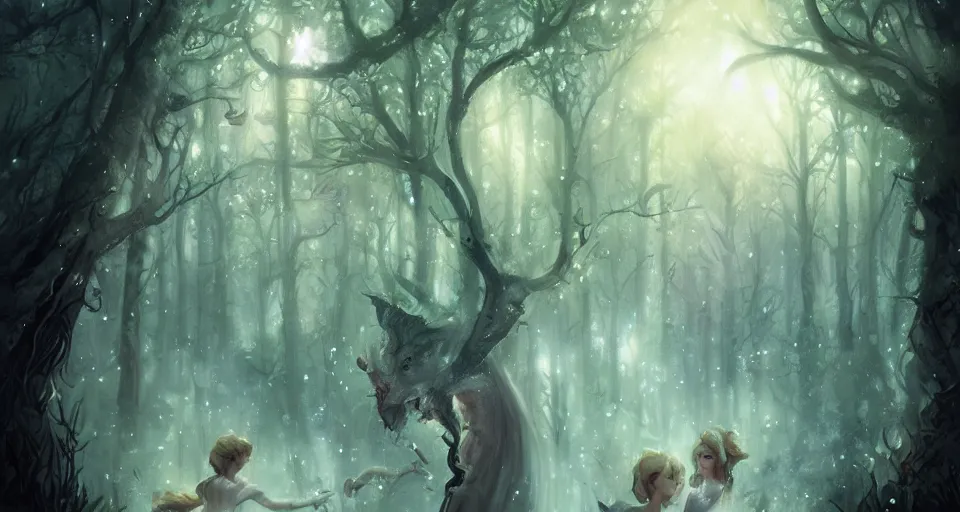 Image similar to Enchanted and magic forest, by Charlie bowater