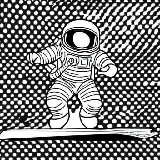 Prompt: astronaut skateboarding, graphic tees, line art