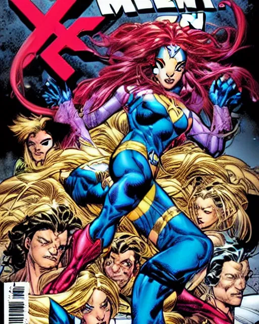 Prompt: x-men cover by jim lee, marvel comics