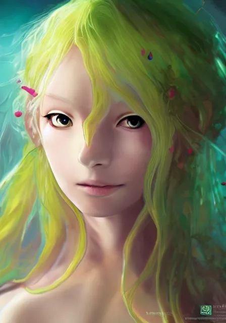 Prompt: beautiful portrait of a slime woman's face by aramaki shinji, amano yoshitaka, lilia alvarado, 8 k, hd, anime art