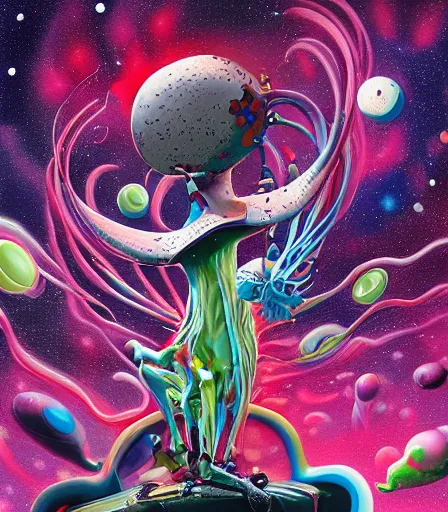 Image similar to Cosmic mess by Alex Pardee and Nekro and Petros Afshar, and James McDermott,unstirred paint, vivid color, cgsociety 4K