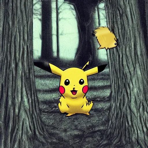 Prompt: pikachu in blair witch project