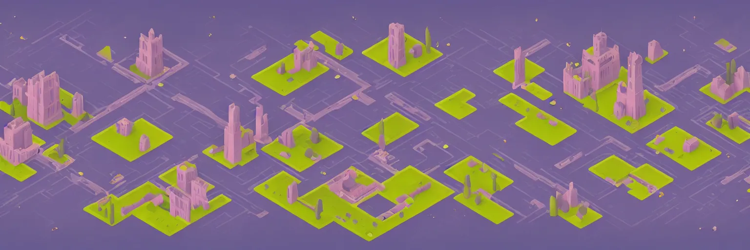 Image similar to City in isometric view, monument Valley 2 game style