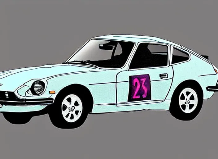 Image similar to a datsun 2 4 0 z in the art style of quentin blake