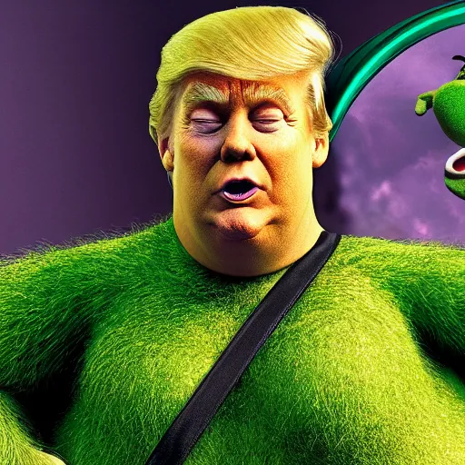 Image similar to Donald Trump playing Shrek in the live action adaptation (2041)