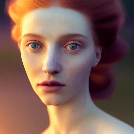 Image similar to photographic portrait of a stunningly beautiful english renaissance female in soft dreamy light at sunset, beside the river, soft focus, contemporary fashion shoot, in a denis villeneuve and tim burton movie, by edward robert hughes, annie leibovitz and steve mccurry, david lazar, jimmy nelsson, extremely detailed, breathtaking, hyperrealistic, perfect face, octane render