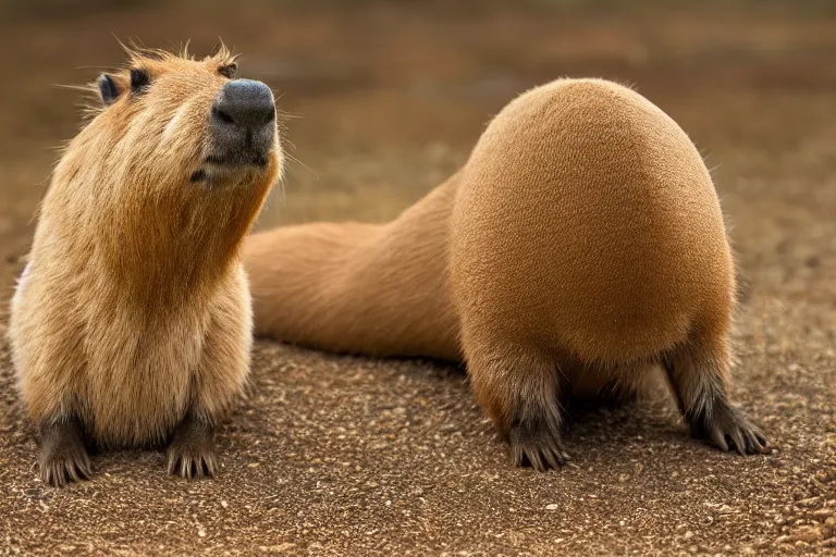 Image similar to a goldendoodle capybara!!! hybrid! hyper realistic!! realistic lighting!! wildlife photographer of the year!!! bold natural colors, national geographic, hd, wide angle, 8 k