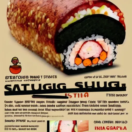 Prompt: a sleek advertisement poster for a sausage sushi, digital poster