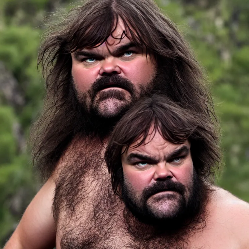 Prompt: jack black as a cave man, 8 k,