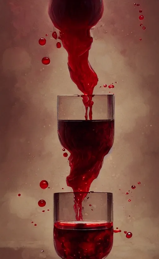 Prompt: a beautiful painting illustration of a health potion, red liquid inside glass, scratched glass, bubbles, crimson, by greg rutkowski, featured on artstation, rpg item