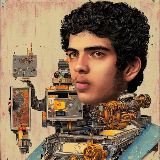 Prompt: robot artist painting a self - portrait on a canvas. intricate, highly detailed, digital matte painting, in the style of alexandros pyromallis, and in the style of sachin teng, and in the style of hans thoma, and in the style of william andrew loomis. irony, recursion, inspiration.