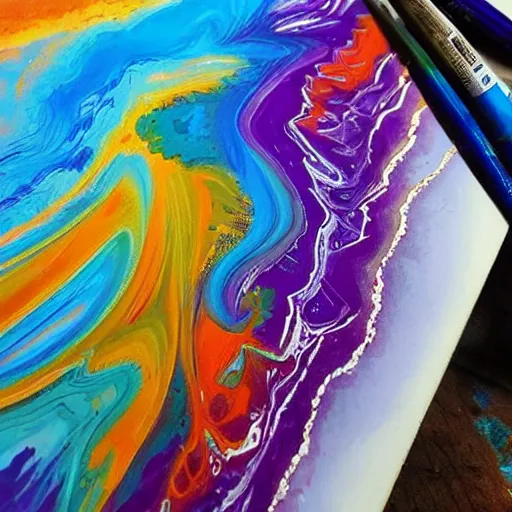 Prompt: “acrylic paint pour, marbling, very detailed, 8k 4k”