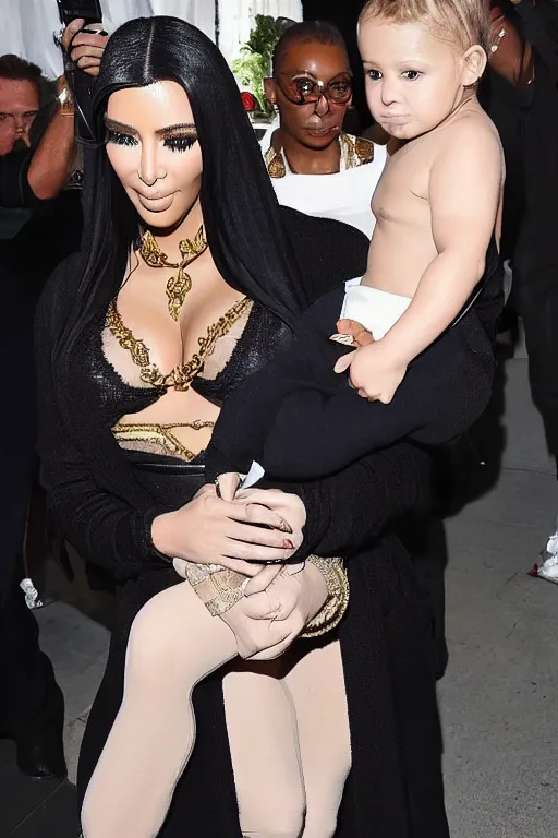 Image similar to kim kardashian as the madonna with child, trending on instagram