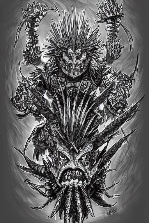 Image similar to armoured warrior thistle monster, symmetrical, highly detailed, digital art, thistle themed armour, sharp focus, trending on art station, kentaro miura manga art style