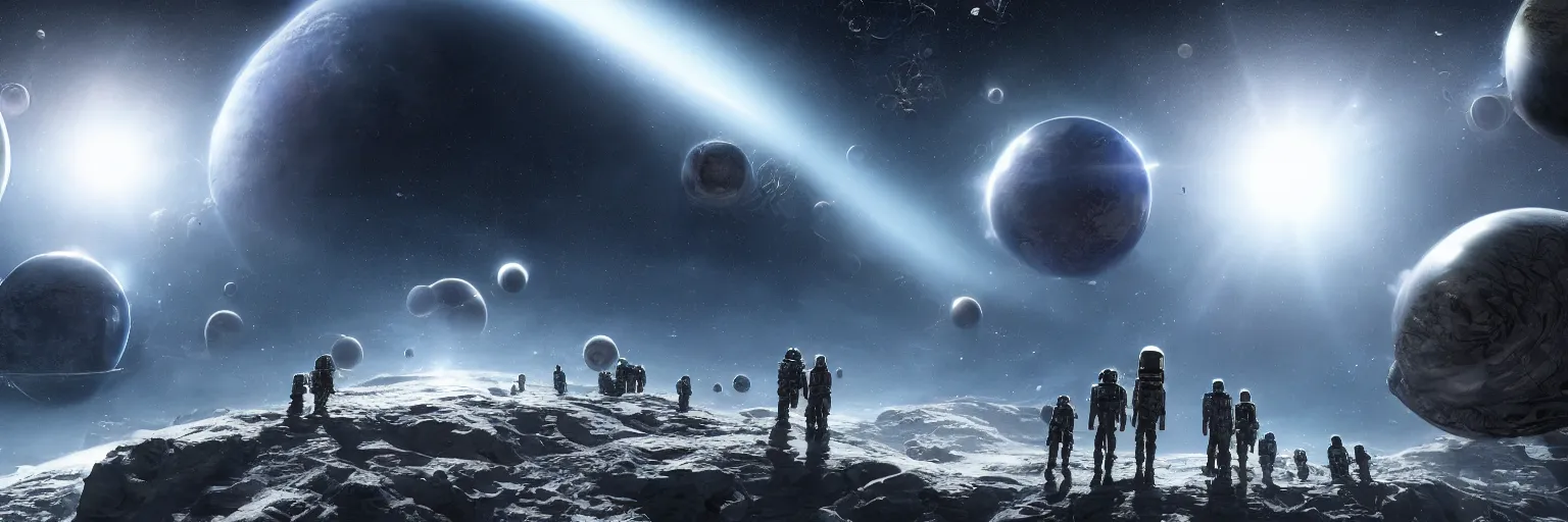 Prompt: a highly detailed digital realistic photo of aliens looking at the seventh planet from space, universe, invasion time on planet earth, digital art, cinematic, satellite imagery, 8 k, super - resolution, by akihito yoshida, unreal engine