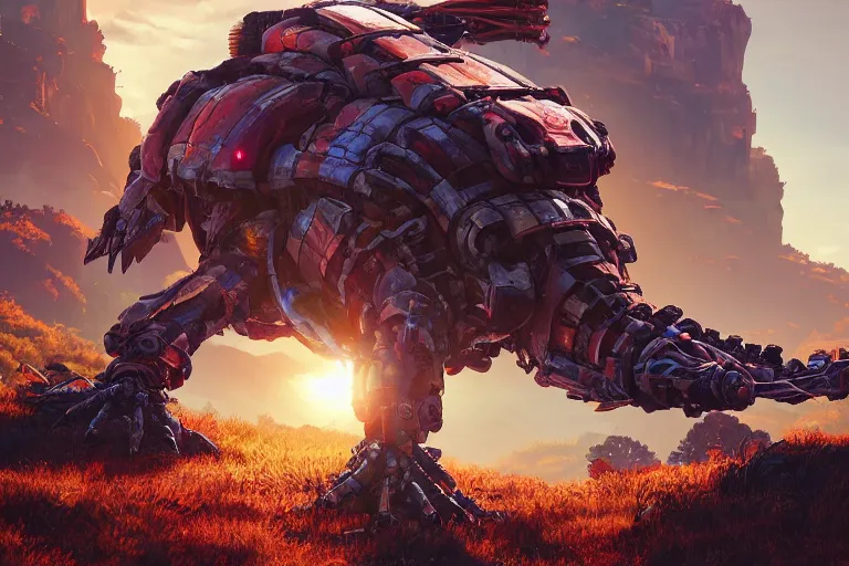 Image similar to shellsnapper machine mecanical creature robot of horizon forbidden west horizon zero dawn radiating a glowing aura global illumination ray tracing hdr fanart arstation by ian pesty and alena aenami artworks in 4 k