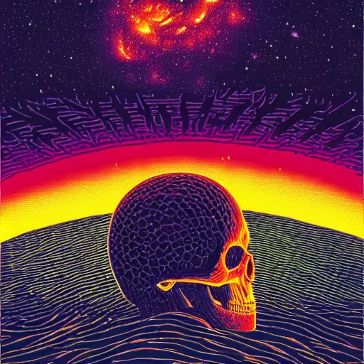 Image similar to ngc 3132 melting mysterious skull landscape by Casey Weldon, dan mumford 8k ultra high definition, upscaled, perfect composition , golden ratio, edge of the world, image credit nasa nat geo