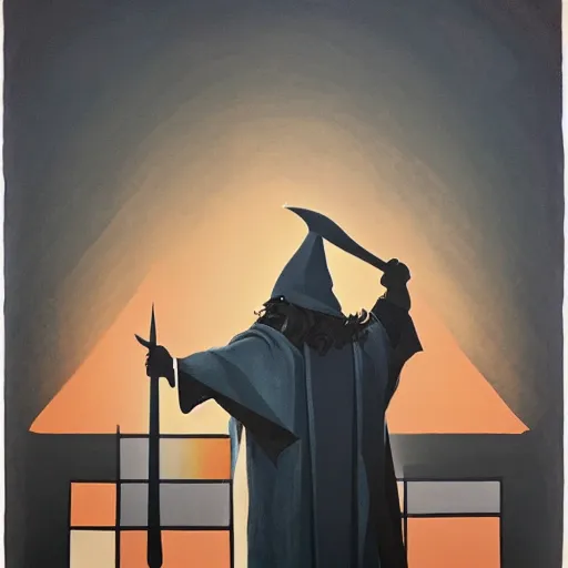 Image similar to gandalf as bauhaus deco painting