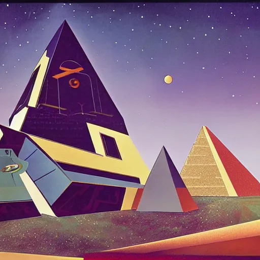 Prompt: pyramid, rollercoaster, retrofuturism, in space