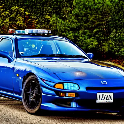 Prompt: Mazda Rx-7 police car, hyper realistic, car photography, high detail, 8k,