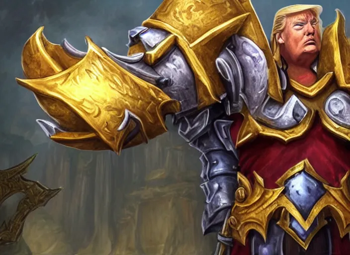 Image similar to donald trump as paladin in world of warcraft