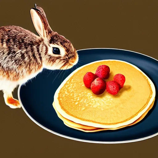 Prompt: a photorealistic photo of a pancake on top of a rabbit\'s head