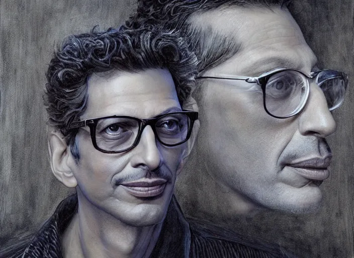 Image similar to a highly detailed beautiful portrait of jeff goldblum, james gurney, james jean