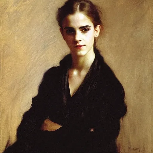 Prompt: portrait painting of emma watson, by john singer sargent, ilya repin, bouguereau, carolus - duran, elegant, 1 9 th - century, old masters, award winning, louvre collection, museum collection, realistic face, detailed