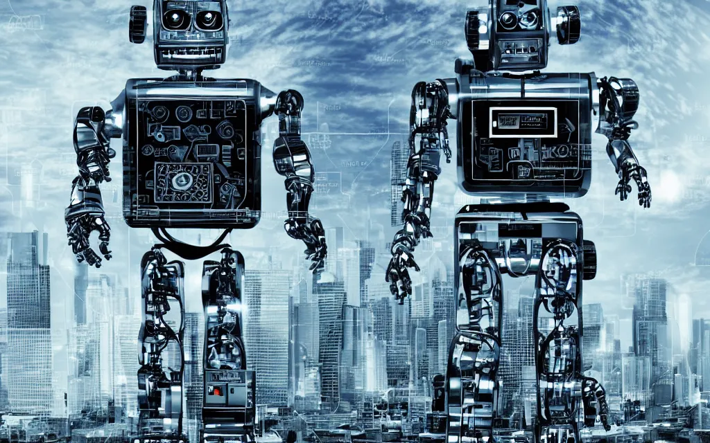 Image similar to robot in tower data storage style by william gibson high detalied realistic widescreen