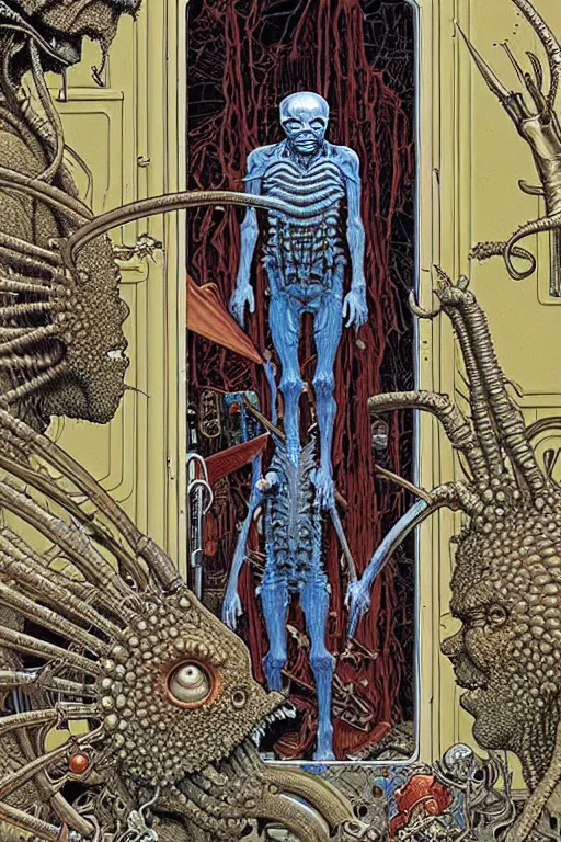 Image similar to a doorway to an impossible dream beyond comprehension, very very detailed painting by geof darrow and greg rutowski and hr giger