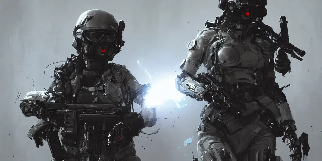 Image similar to female cybernetic special forces, by Maciej Kuciara, detailed, luminescent, armed