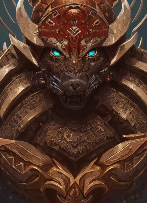 Prompt: a highly detailed illustration of cyber aztec jaguar warrior, intricate, elegant, highly detailed, centered, digital painting, artstation, concept art, smooth, sharp focus, league of legends concept art, wlop.