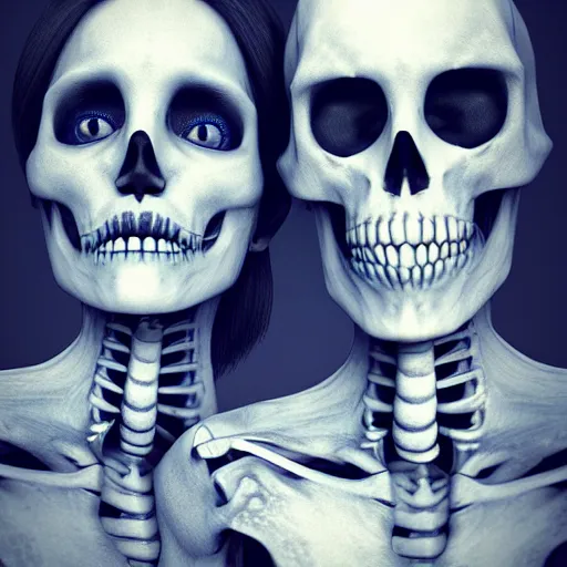 Image similar to a beautiful skeleton couple made out of blue and grey smoke, hyper realistic, 4k, trending on artstation,