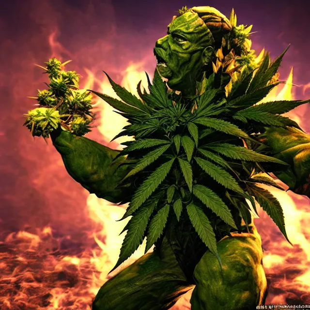 Prompt: cannabis plant monster in mortal kombat, fighter, 3 d videogame render, 4 k