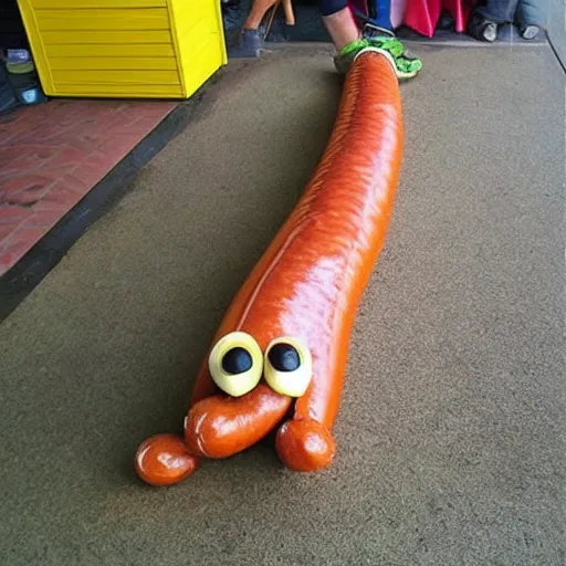 Image similar to “a very disturbingly long hotdog dog animal”