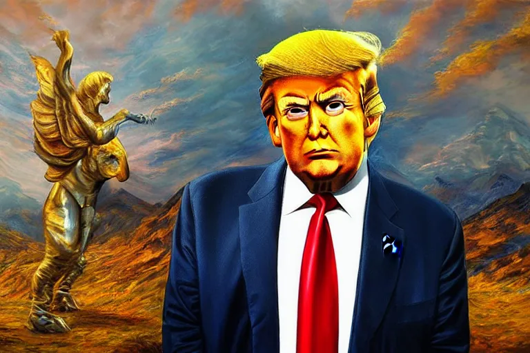 Prompt: trump, fantasy, painting, ultra realistic!!!, clear weather, golden hour, sharp focus