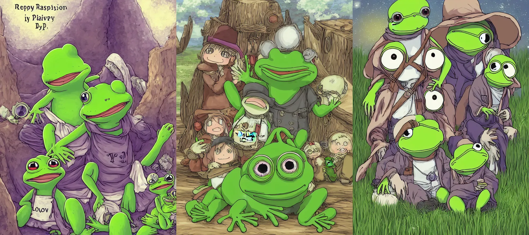 Prompt: resolution happiness of pepe love and life made in abyss peace and love harmony biblically acurate angels angels read dead redemption 2 ivory dream like storybooks pepe the frog happy among family in a field sitting the value of love a clear prismatic sky, edge of nothingness love, warm ,Luminism, prismatic , fractals , pepe the frog , art in the style of Akihito Tsukushi and and Arnold Lobel , claymation