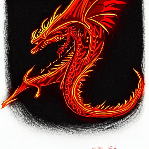 Prompt: Red dragon flame neon on a black color scheme with fire, in the graphic style of Patrick Gleason and Matt James, detailed art, trending on Artstation, sharp focus